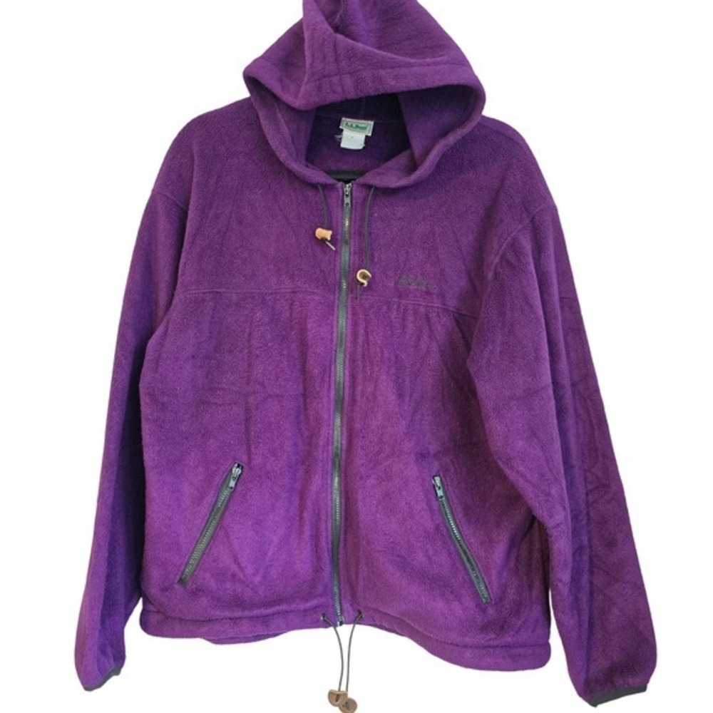 Vintage LL‎ Bean Purple Fleece Hoodie Full Zip Pockets Drawstring Casual Outdoor